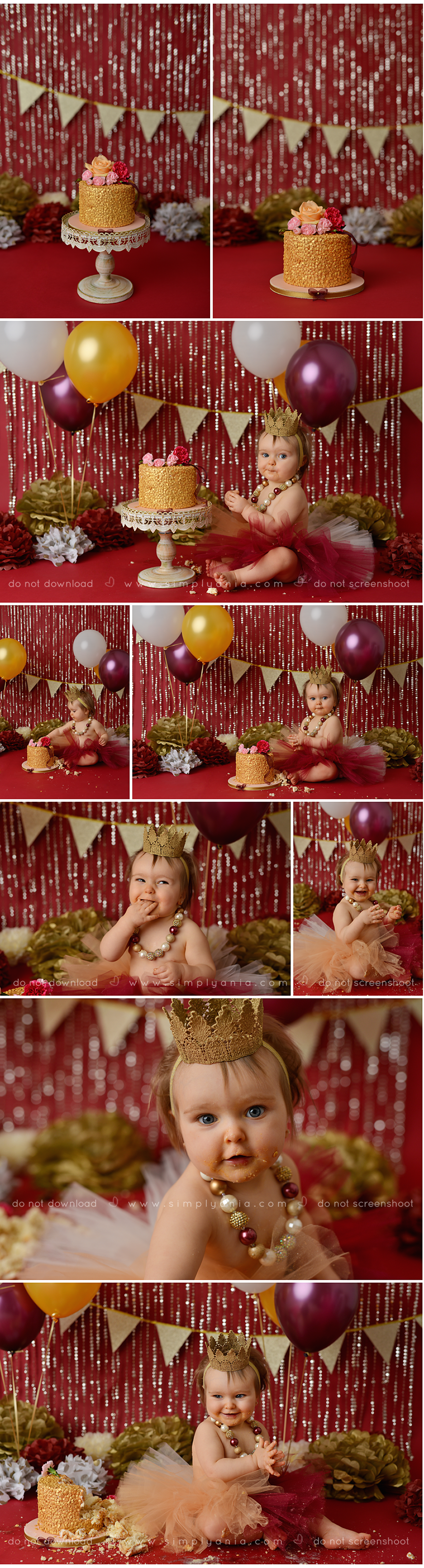 madison cake smash burgundy and gold - cambridge baby photographer